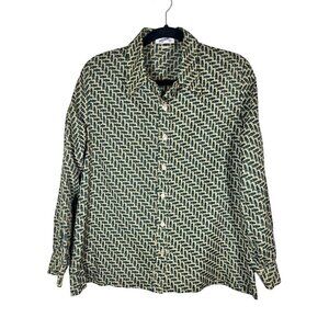 Retro Shirt M Green Belt Pattern Old Money Classic Chic Equestrian Preppy 80s